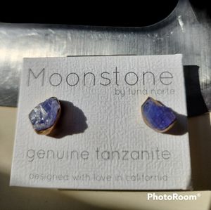 Moonstone genuine Tanzanite blue purple stud earrings